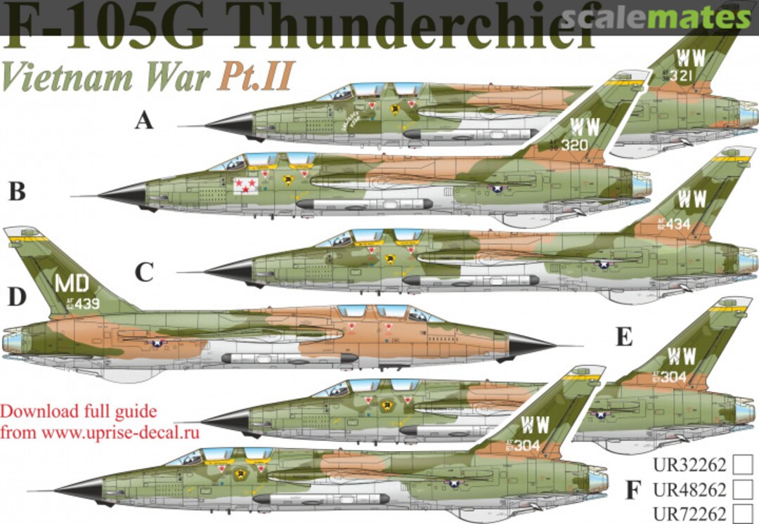Boxart F-105G Thunderchief Wild Weasel Vietnam War Pt.2 with stencils FFA (removable film) UR48262 UpRise Decal Boxart F-105G Thunderchief Wild Weasel Vietnam War Pt.2 with stencils FFA (removable film) UR48262 UpRise Decal