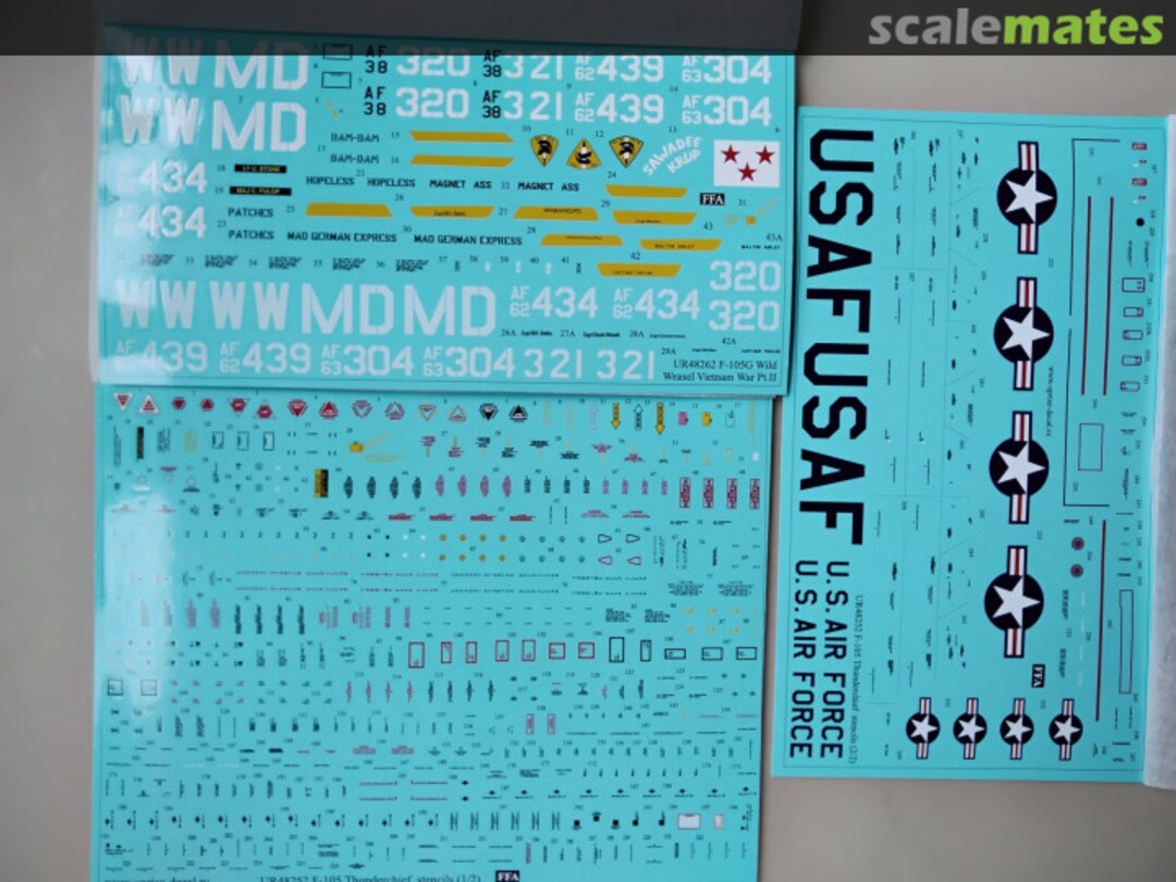 Contents F-105G Thunderchief Wild Weasel Vietnam War Pt.2 with stencils FFA (removable film) UR48262 UpRise Decal Contents F-105G Thunderchief Wild Weasel Vietnam War Pt.2 with stencils FFA (removable film) UR48262 UpRise Decal