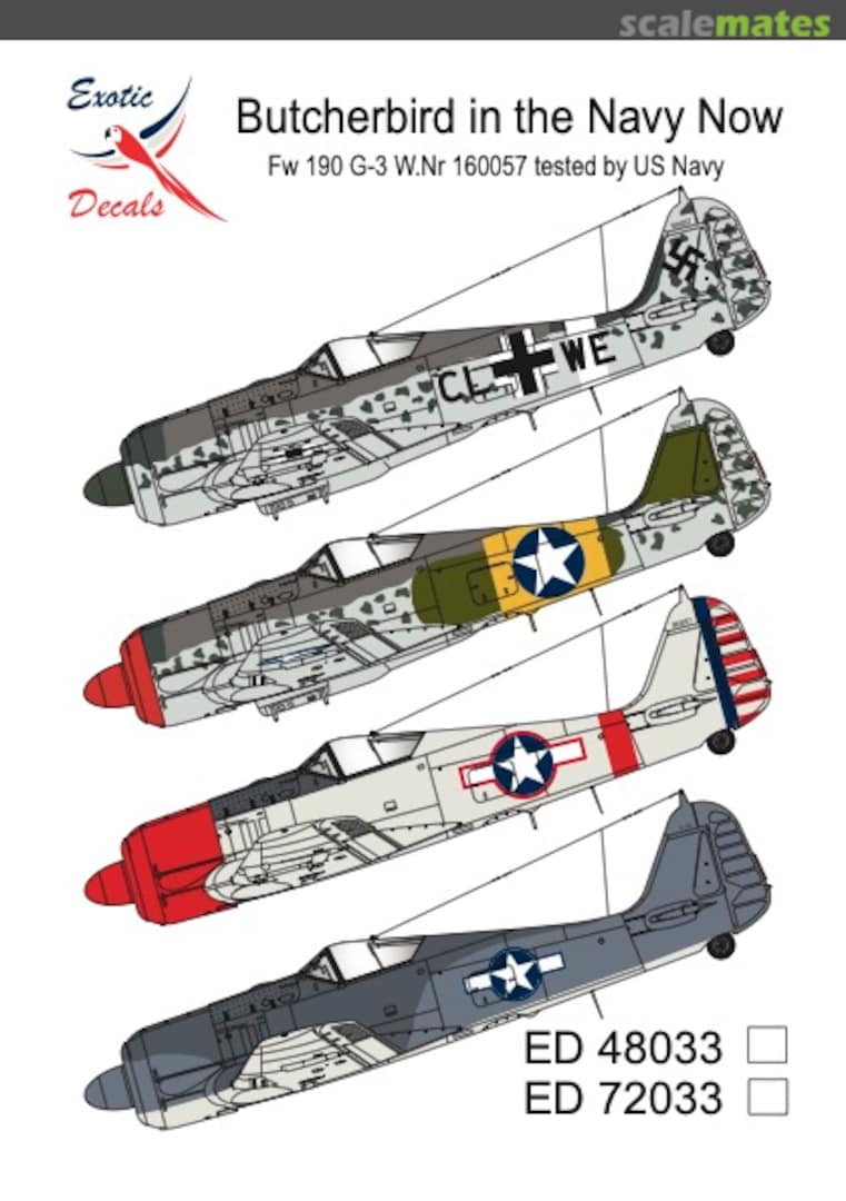 Boxart Butcherbird in the Navy Now - Fw 190 G-3 W.Nr 160057 tested by US Navy ED48033 Exotic Decals Boxart Butcherbird in the Navy Now - Fw 190 G-3 W.Nr 160057 tested by US Navy ED48033 Exotic Decals