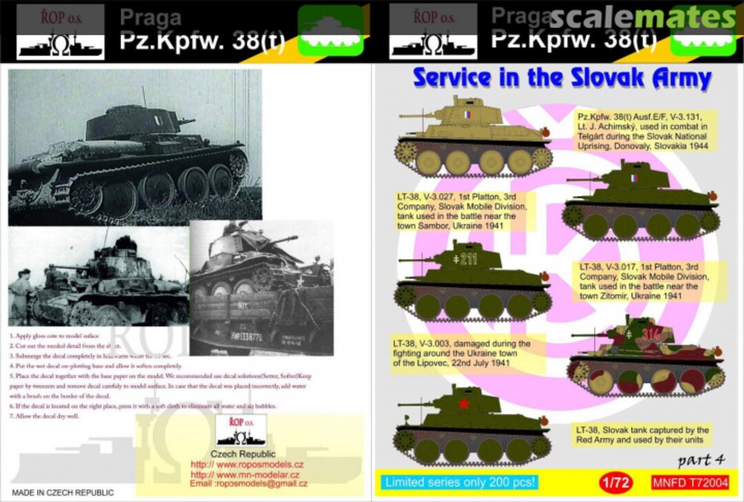 Boxart Praga Pz. Kpfw. 38(t) Service in the Slovak Army MNFD T72004 ROP o.s. Boxart Praga Pz. Kpfw. 38(t) Service in the Slovak Army MNFD T72004 ROP o.s.