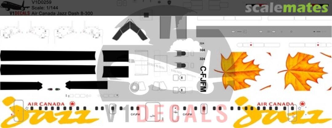 Boxart Air Canada Jazz DeHavilland Dash 8-300 V1D0259-72 V1 Decals Boxart Air Canada Jazz DeHavilland Dash 8-300 V1D0259-72 V1 Decals