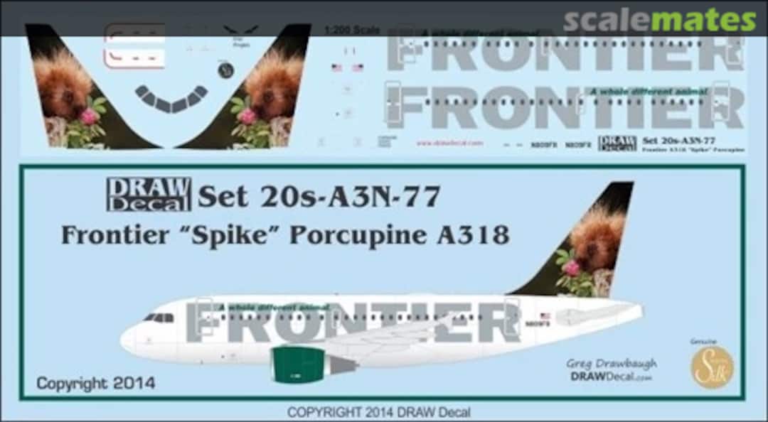 Boxart Frontier A318 “Spike” Porcupine 20-A3N-77 Draw Decal Boxart Frontier A318 “Spike” Porcupine 20-A3N-77 Draw Decal