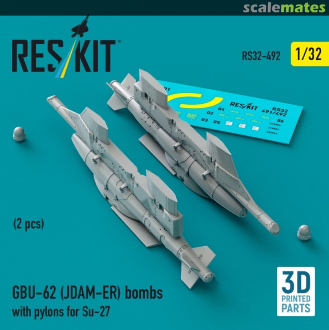 Boxart GBU-62(JDAM-ER) Bombs With Pylons For Su-27 RS32-0492 ResKit Boxart GBU-62(JDAM-ER) Bombs With Pylons For Su-27 RS32-0492 ResKit