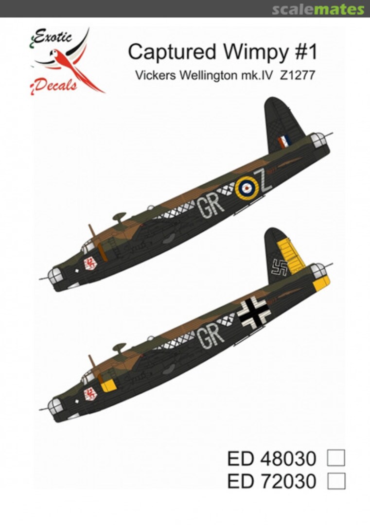 Boxart Captured Wimpy #1 - Vickers Wellington mk.IV Z1277 ED72030 Exotic Decals Boxart Captured Wimpy #1 - Vickers Wellington mk.IV Z1277 ED72030 Exotic Decals