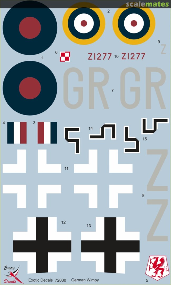 Contents Captured Wimpy #1 - Vickers Wellington mk.IV Z1277 ED72030 Exotic Decals Contents Captured Wimpy #1 - Vickers Wellington mk.IV Z1277 ED72030 Exotic Decals