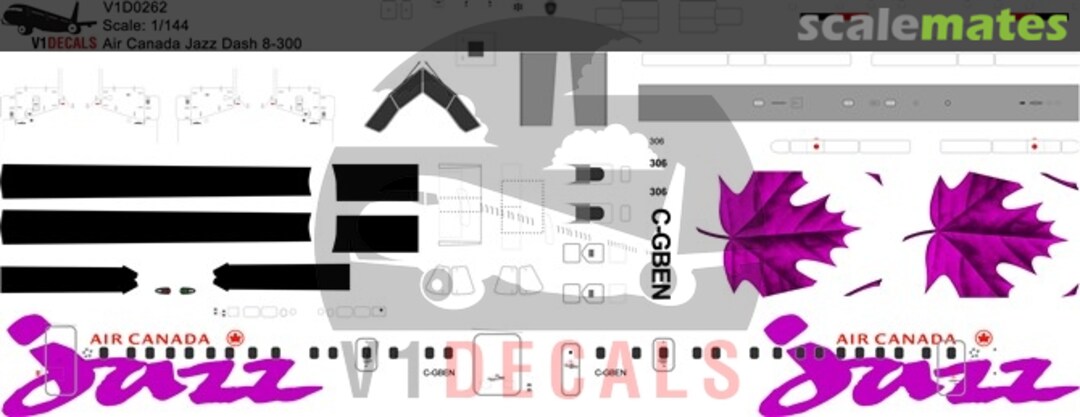 Boxart Air Canada Jazz DeHavilland Dash 8-300 V1D0262-72 V1 Decals