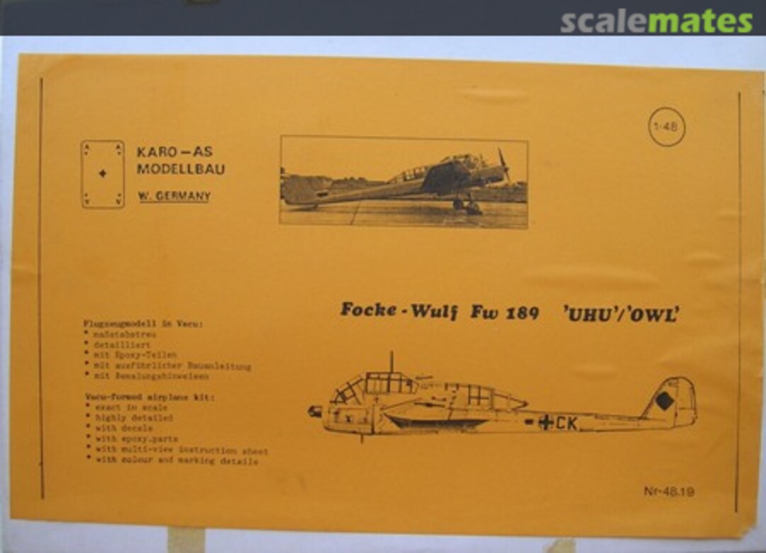 Boxart Focke-Wulf Fw 189 'Uhu'/'Owl' 4819 Karo As Boxart Focke-Wulf Fw 189 'Uhu'/'Owl' 4819 Karo As