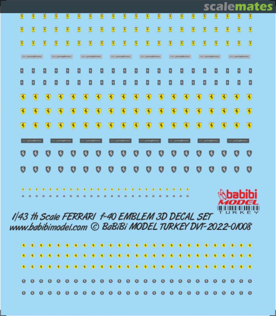 Boxart Ferrari F-40 Emblem 3D Decal Set Dvt-01008 Babibi model Boxart Ferrari F-40 Emblem 3D Decal Set Dvt-01008 Babibi model