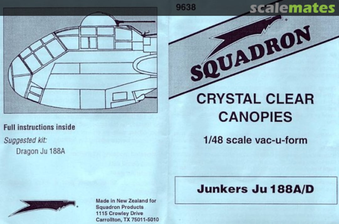 Boxart Junkers Ju 188A/D Complete main canopy with dorsal turret 9638 Squadron Boxart Junkers Ju 188A/D Complete main canopy with dorsal turret 9638 Squadron