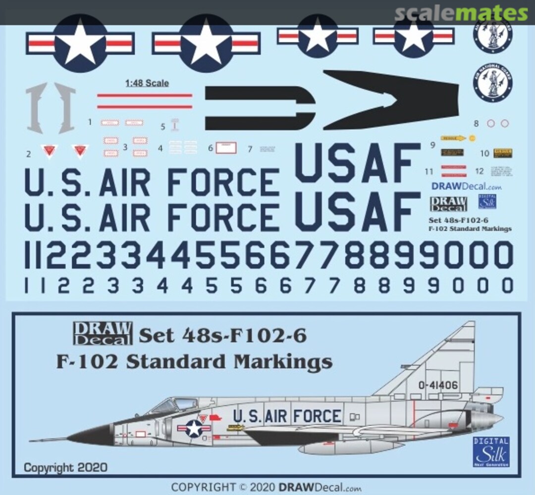 Boxart F-102 Standard Markings 48-F102-6 Draw Decal