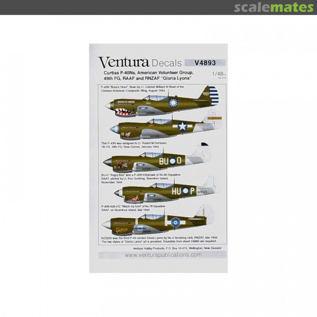 Boxart Curtiss P-40Ns, AVG, 49th FG, RAAF and RNZAF V4893 Ventura Boxart Curtiss P-40Ns, AVG, 49th FG, RAAF and RNZAF V4893 Ventura