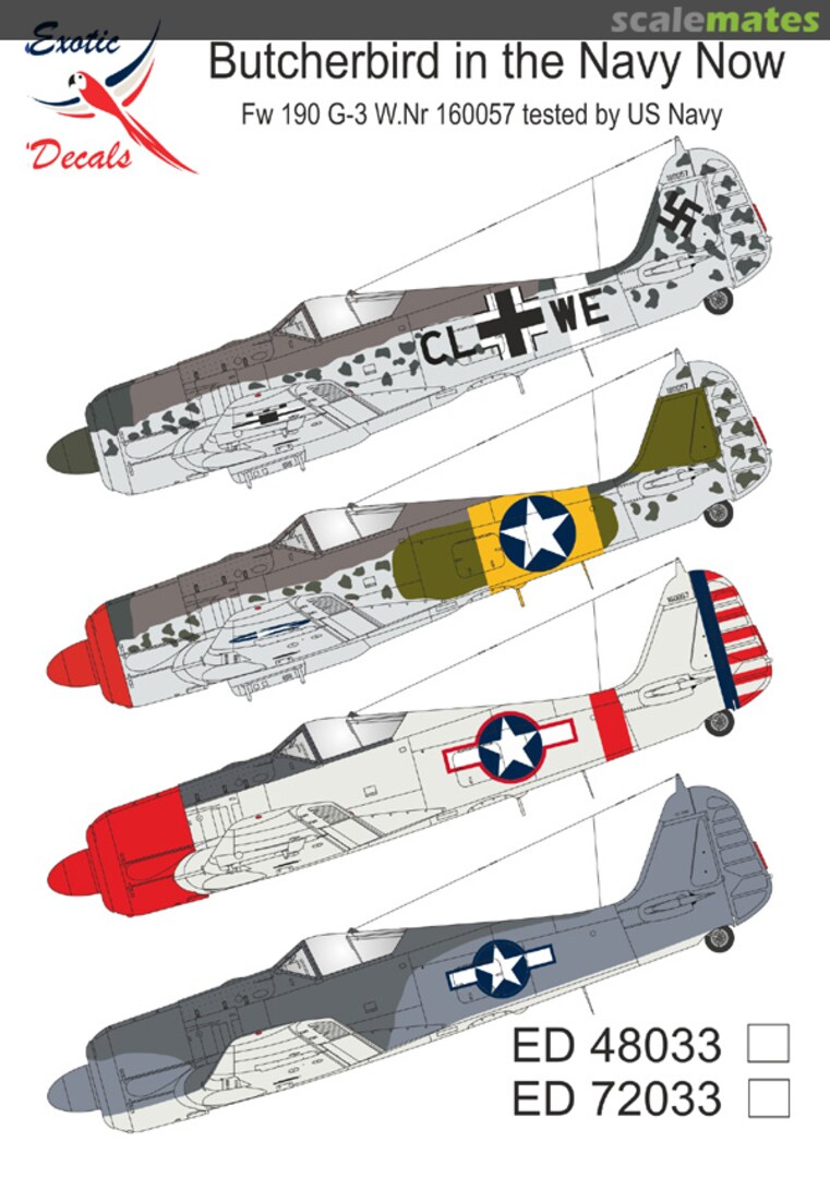 Boxart Butcherbird in the Navy Now - Fw 190 G-3 W.Nr 160057 tested by US Navy ED72033 Exotic Decals Boxart Butcherbird in the Navy Now - Fw 190 G-3 W.Nr 160057 tested by US Navy ED72033 Exotic Decals