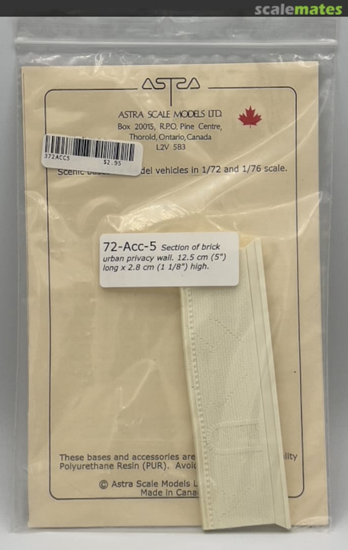 Boxart Section of brick urban privacy wall. 72-ACC-5 Astra Scale Models, LTD Boxart Section of brick urban privacy wall. 72-ACC-5 Astra Scale Models, LTD