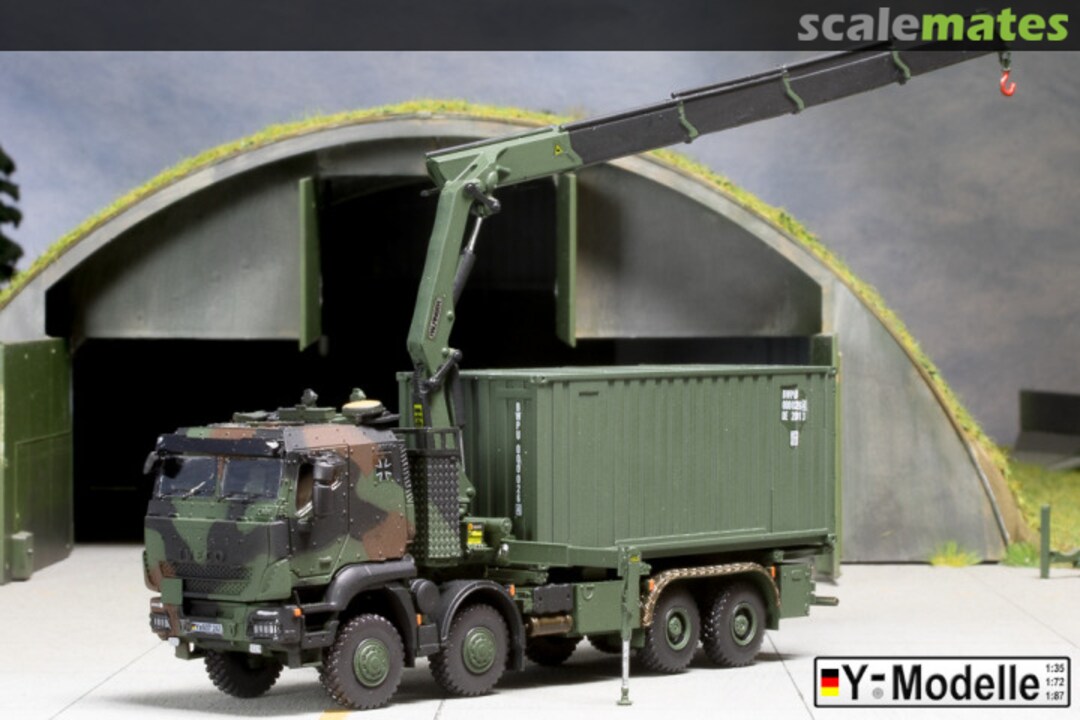Boxart IVECO GTFz 15 t, mit Kran, mit 20 ft Container, Y-Modelle Y87-390 Y-Modelle