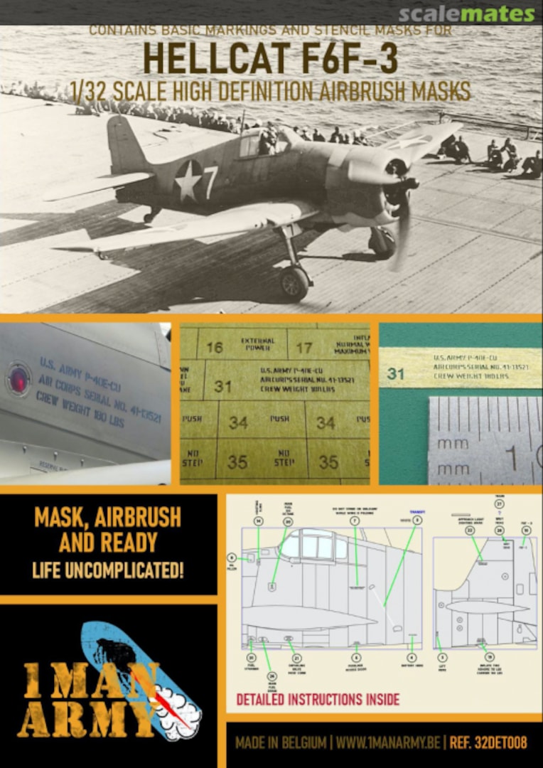 Boxart Hellcat F6F-3 (Early) stencilling and national insignia masks 32DET008 1ManArmy
