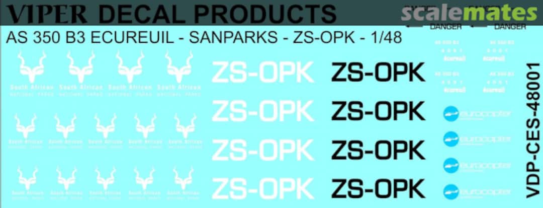 Boxart SANparks AS350 B3 Ecureuil (ZS-OPK) CES48001 Viper Decal Products Boxart SANparks AS350 B3 Ecureuil (ZS-OPK) CES48001 Viper Decal Products