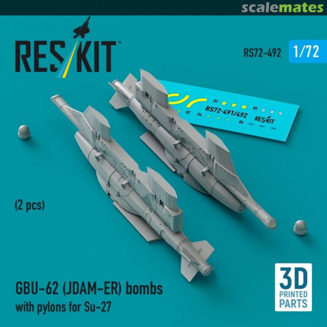 Boxart GBU-62 (JDAM-ER) Bombs With Pylons For Su-27 RS72-0492 ResKit Boxart GBU-62 (JDAM-ER) Bombs With Pylons For Su-27 RS72-0492 ResKit
