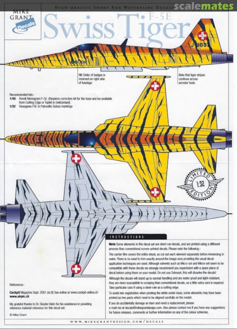 Boxart F-5E Swiss Tiger MG 32-032 Mike Grant Decals