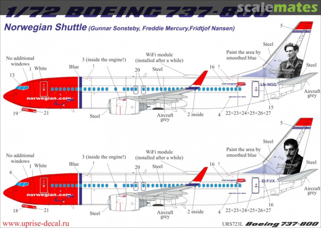 Boxart Boeing 737-800 Norwegian Shuttle URS723L UpRise Decal
