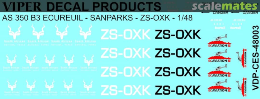 Boxart SANparks AS350 B3 Ecureuil (ZS-OXK) CES48003 Viper Decal Products Boxart SANparks AS350 B3 Ecureuil (ZS-OXK) CES48003 Viper Decal Products