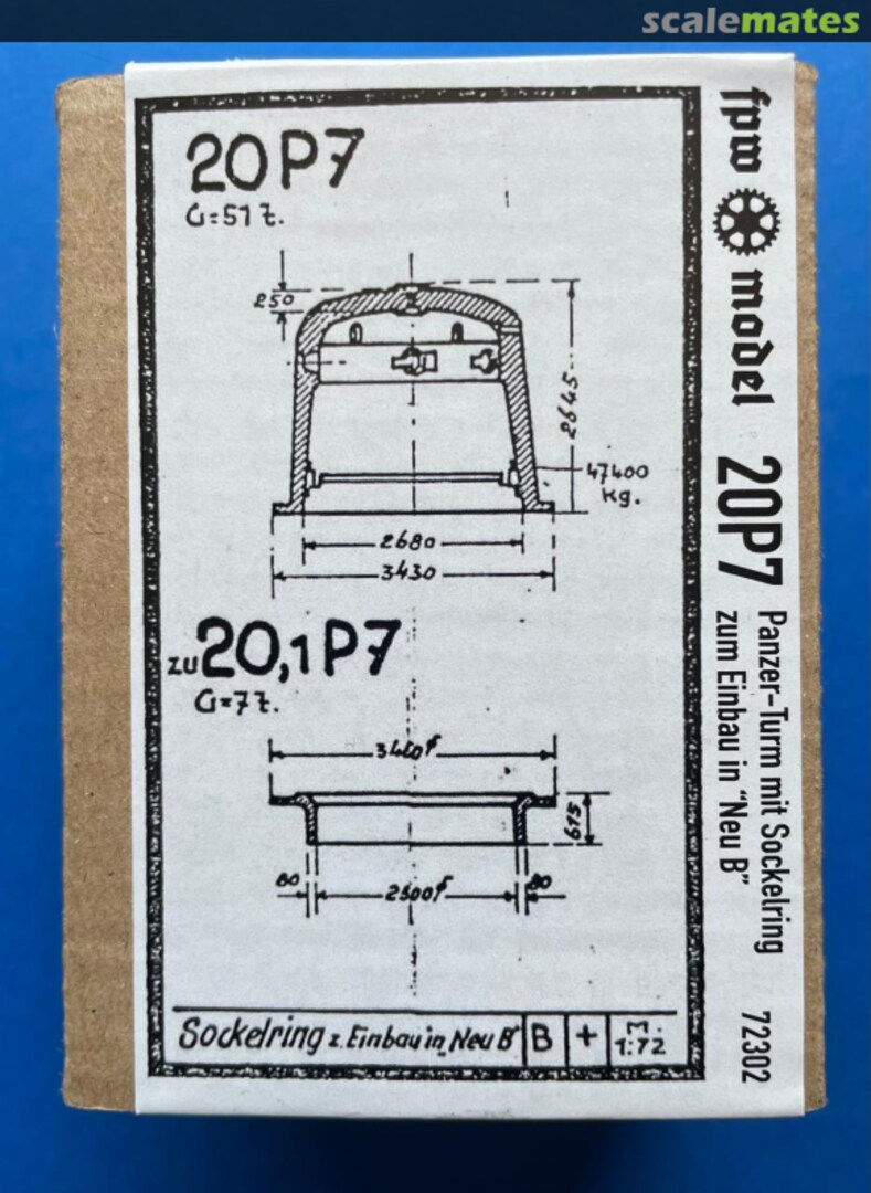 Boxart 20P7 Panzer-Turm mit Sockelring zum Einbau in "Neu B" 72302 FPW Model