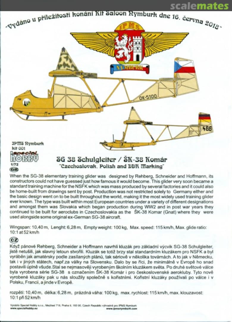 Boxart SG 38 Schulgleiter / SK-38 Komár 001 IPMS Nymburk Boxart SG 38 Schulgleiter / SK-38 Komár 001 IPMS Nymburk