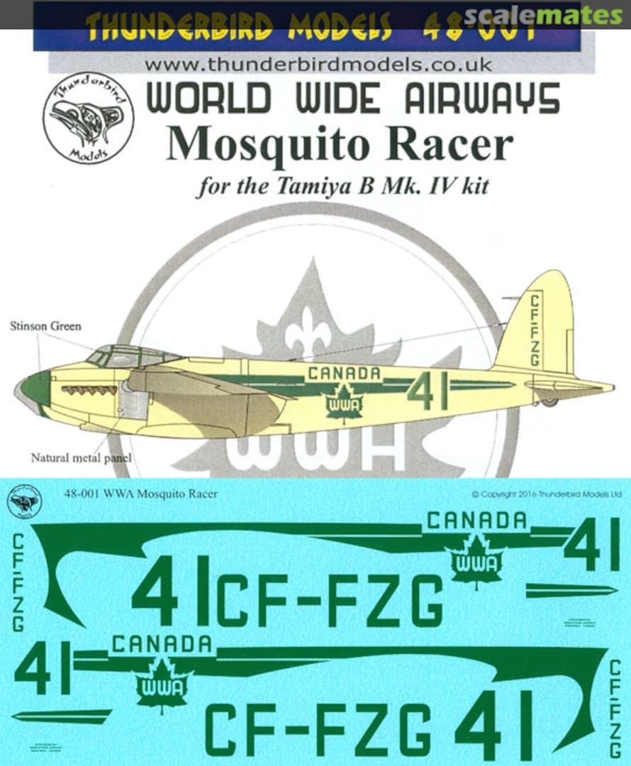 Boxart World Wide Airways Mosquito Racer 48-001 Thunderbird Models Boxart World Wide Airways Mosquito Racer 48-001 Thunderbird Models