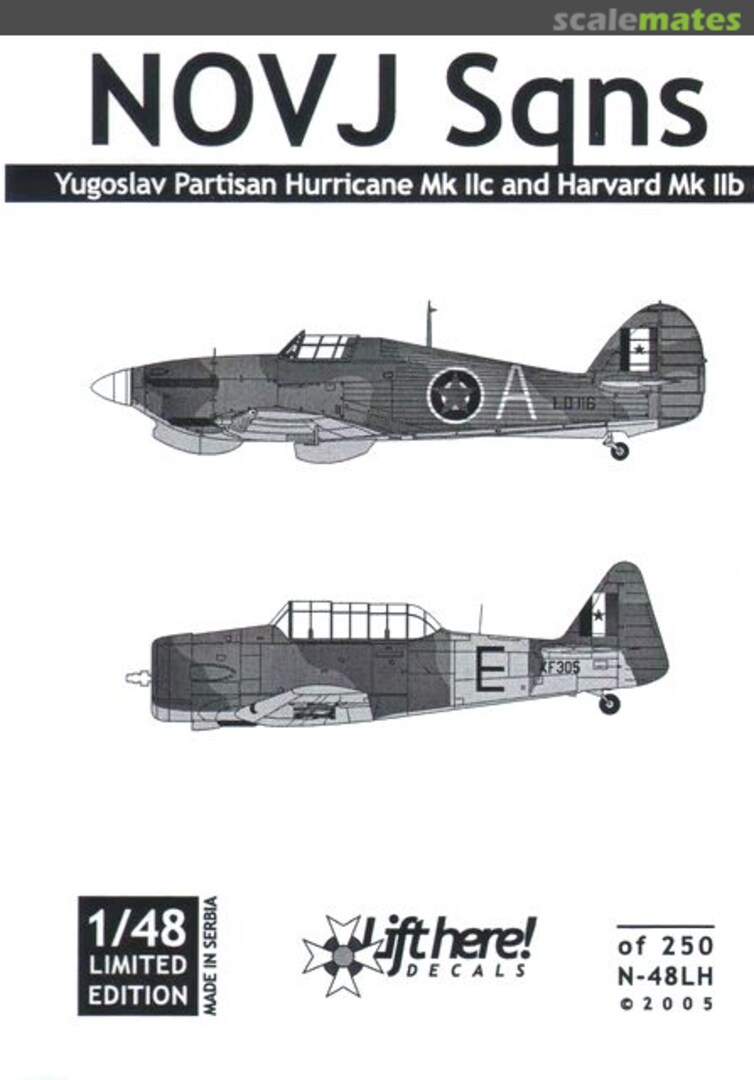 Boxart Yugoslav Partisan Hurricane Mk IIc and Harvard Mk IIb N-48LH Lift Here Decals Boxart Yugoslav Partisan Hurricane Mk IIc and Harvard Mk IIb N-48LH Lift Here Decals