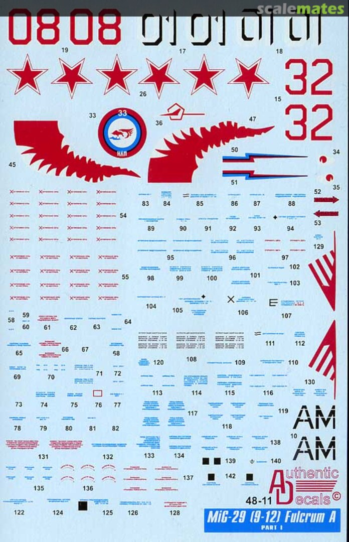 Contents MiG-29 (9-12) Fulcrum A 48-11 Authentic Decals