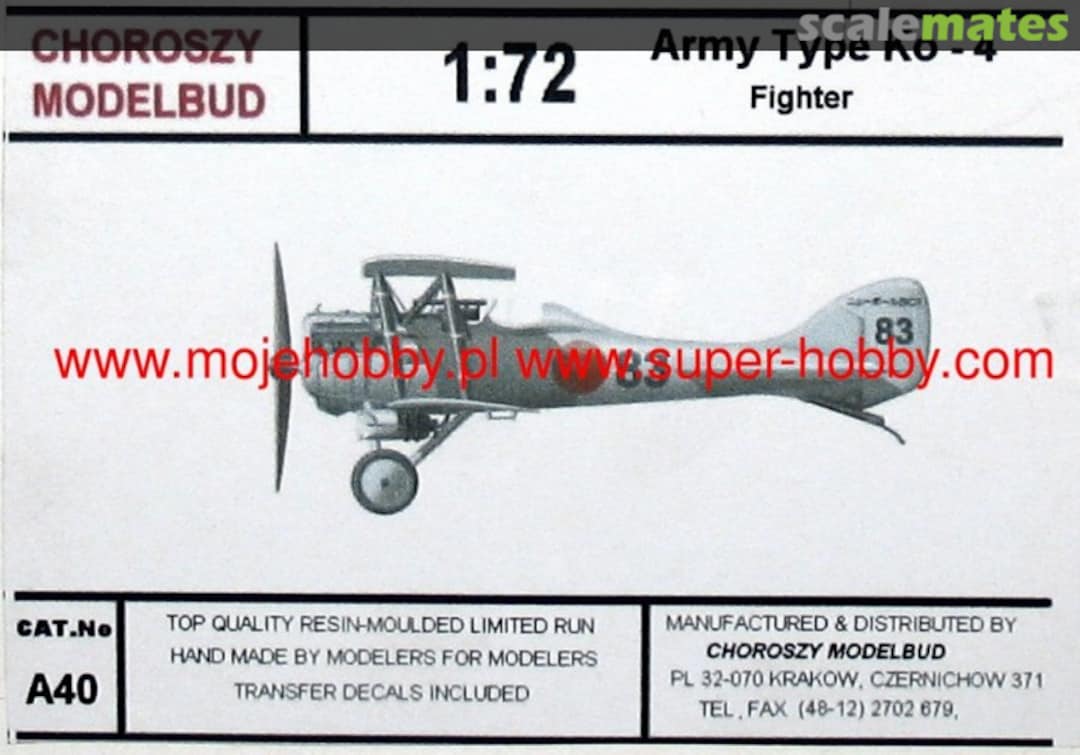 Boxart Army Type Ko-4 Fighter A40 Choroszy Modelbud