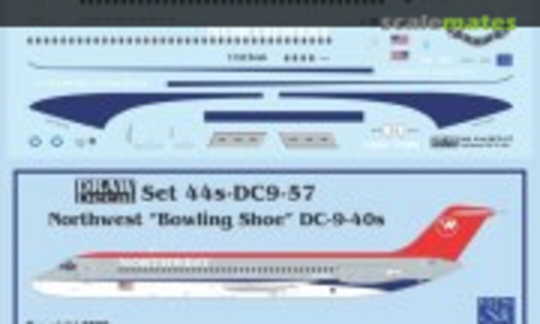 1:144 Northwest “Bowling Shoe” DC-9-40s (Draw Decal 44-DC9-57) 44-DC9-57