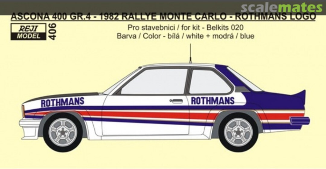 Boxart Opel Ascona 400 Group 4 Opel Rally Team sponsored by Rothmans 406 REJI Model Boxart Opel Ascona 400 Group 4 Opel Rally Team sponsored by Rothmans 406 REJI Model