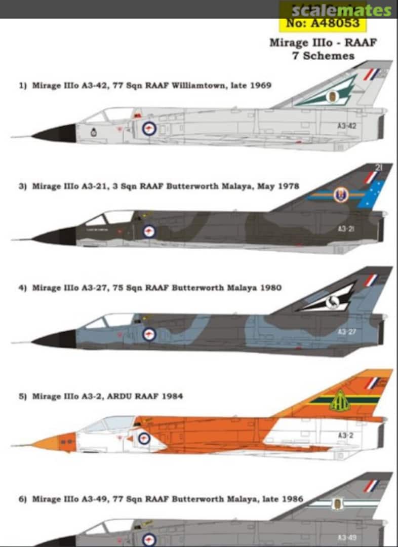 Boxart Dassault Mirage IIIO - RAAF 7 Schemes 48053 Aussie Decals Boxart Dassault Mirage IIIO - RAAF 7 Schemes 48053 Aussie Decals