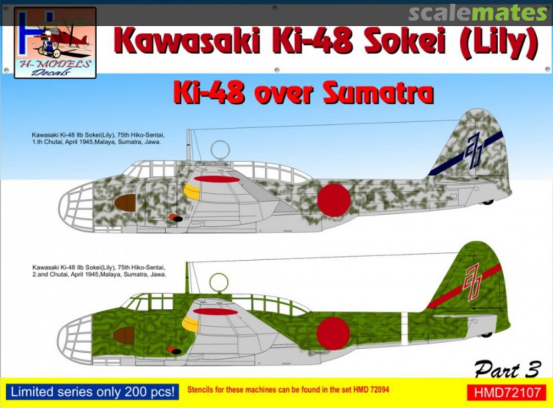 Boxart Kawasaki Ki-48 Sokei (Lily) Ki-48 over Sumatra Part 3 HMD72107 H-Models Decals