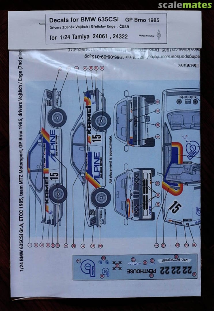 Boxart BMW 635 CSi, GP Brno 1985 , team MTZ MW24019 Matwej Workshop Boxart BMW 635 CSi, GP Brno 1985 , team MTZ MW24019 Matwej Workshop