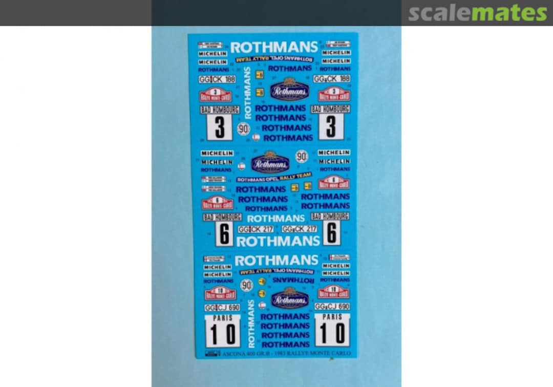 Contents Opel Ascona 400 Group 4 Opel Rally Team sponsored by Rothmans #3, 6, 10 405 REJI Model Contents Opel Ascona 400 Group 4 Opel Rally Team sponsored by Rothmans #3, 6, 10 405 REJI Model