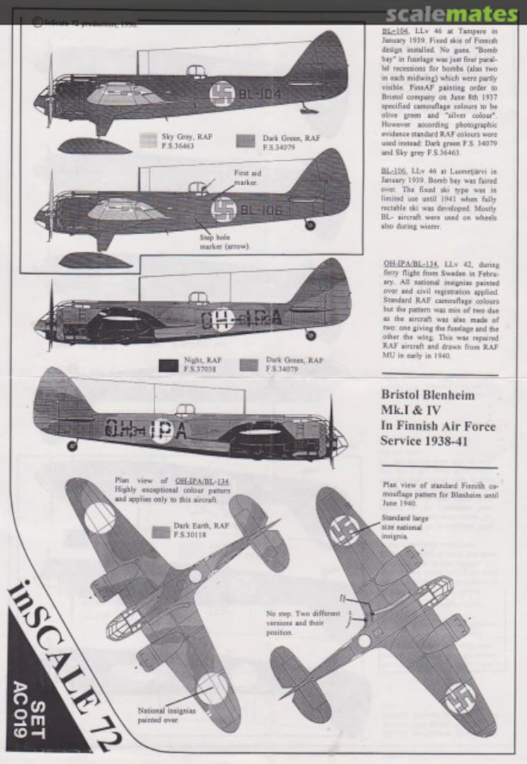 Boxart Bristol Blenheim Mk.I & IV AC019 InSCALE 72 Boxart Bristol Blenheim Mk.I & IV AC019 InSCALE 72