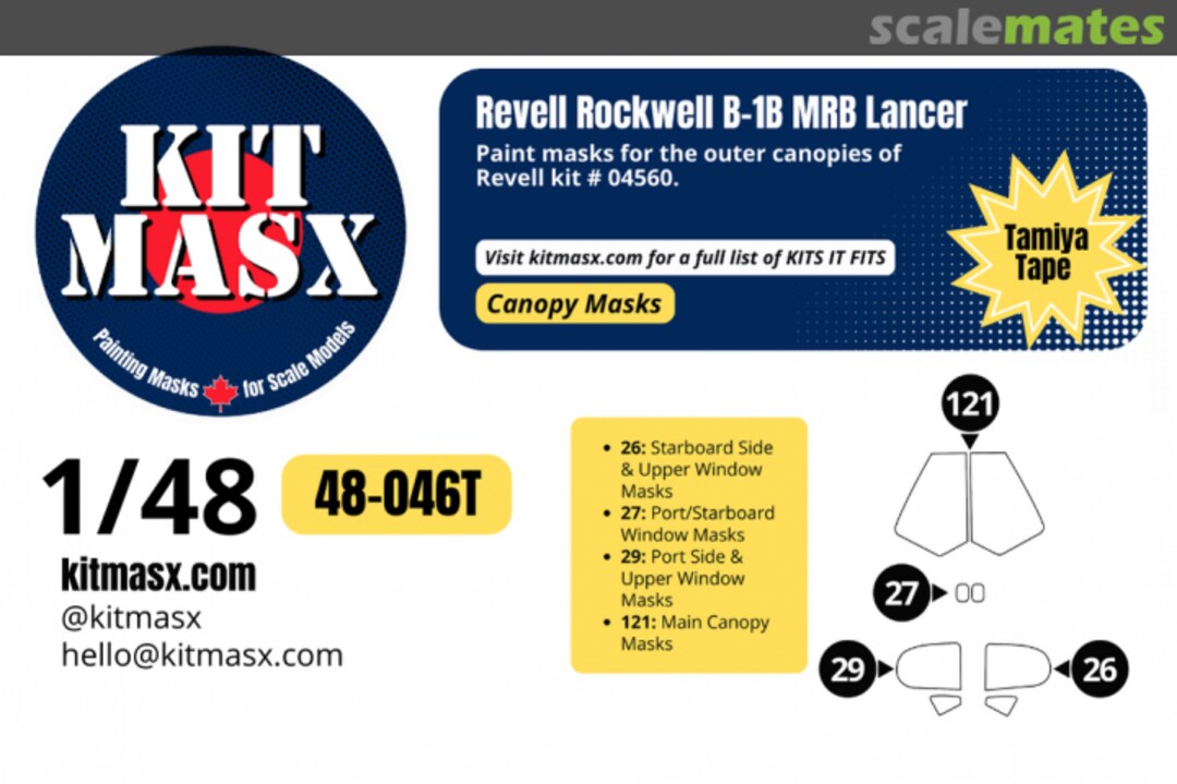 Boxart Rockwell B-1B MRB Lancer, canopy masks 48-046T Kit Masx