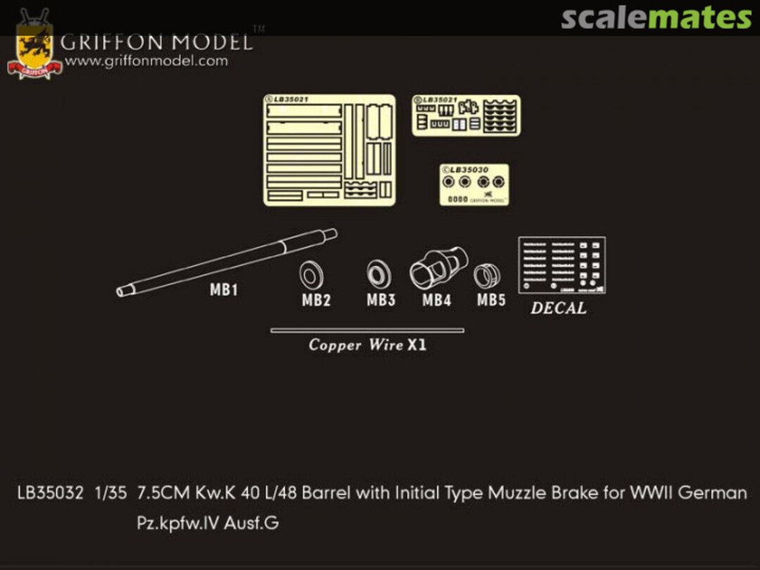 Boxart 7.5cm Kw.K 40 L/48 Barrel with Initial Type Muzzle Brake for WWII German Pz.kpfw.IV Ausf.G LB35032 Griffon Model