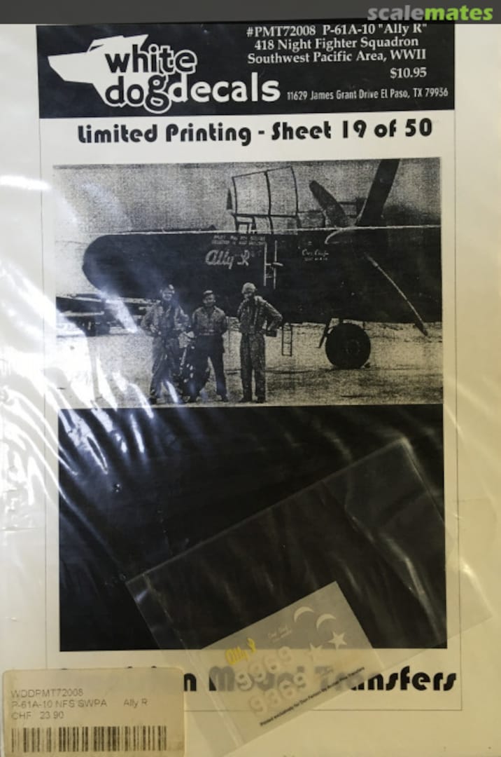 Boxart P-61A-10 "Ally R" PMT72008 White Dog Decals Boxart P-61A-10 "Ally R" PMT72008 White Dog Decals