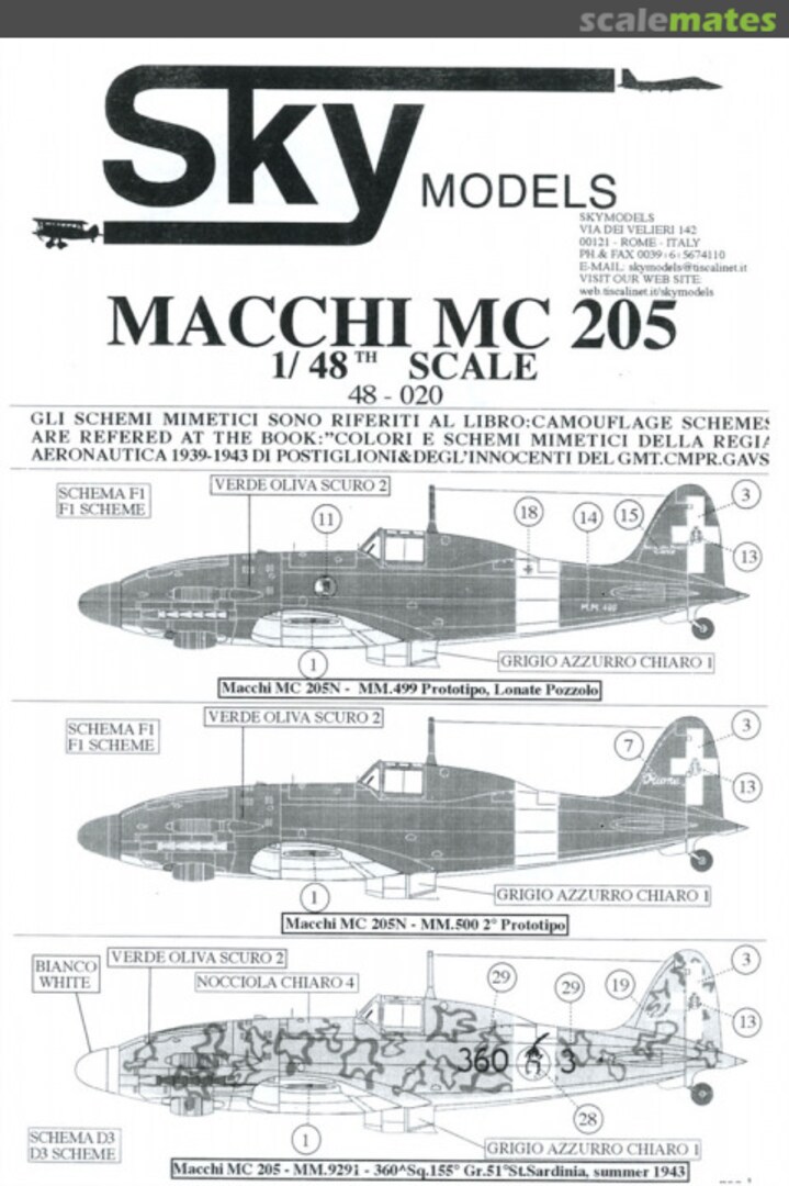 Contents Macchi MC 205 48020 Sky Models Contents Macchi MC 205 48020 Sky Models
