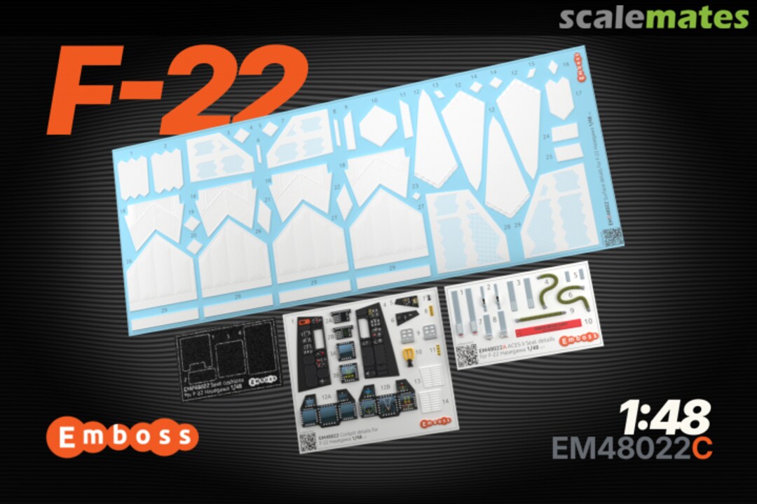 Boxart F-22 COMBO interior 3D decals EM48022C Embase