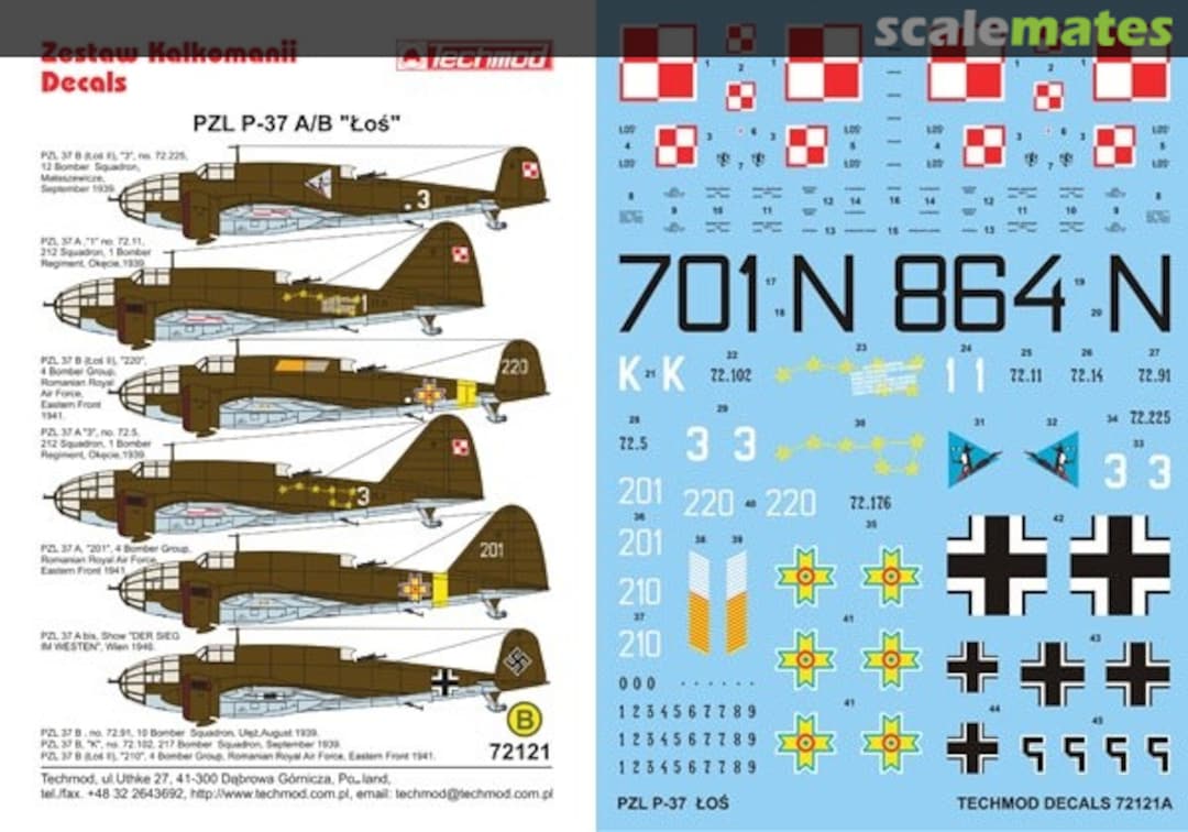 Boxart PZL P-37 A/B "Łoś" 72121 Techmod Boxart PZL P-37 A/B "Łoś" 72121 Techmod