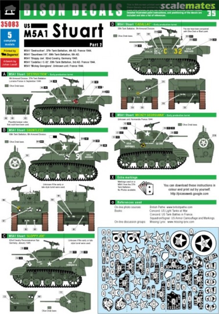 Boxart US M5A! STUART in EUROPE, part 2. 35083 Bison Decals