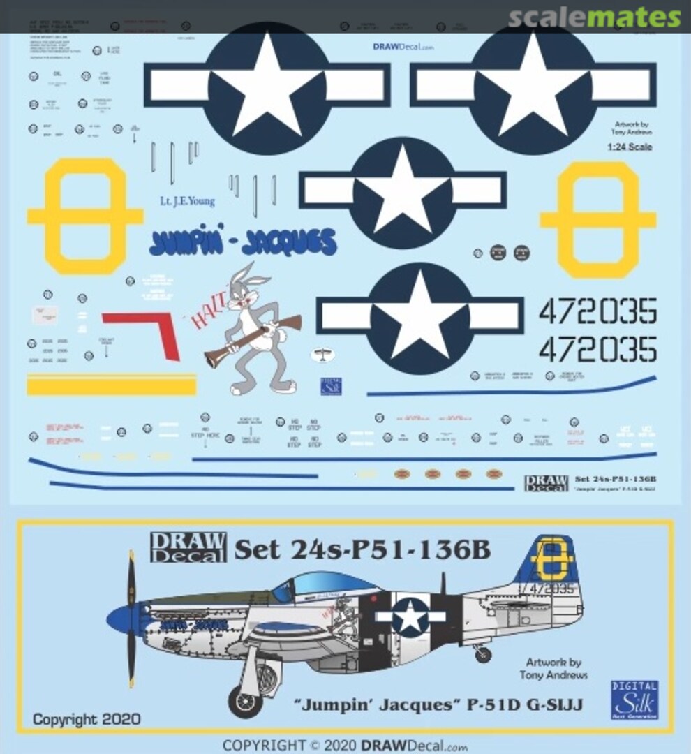 Boxart “Jumpin’ Jacques” P-51D G-SIJJ 24-P51-136B Draw Decal Boxart “Jumpin’ Jacques” P-51D G-SIJJ 24-P51-136B Draw Decal