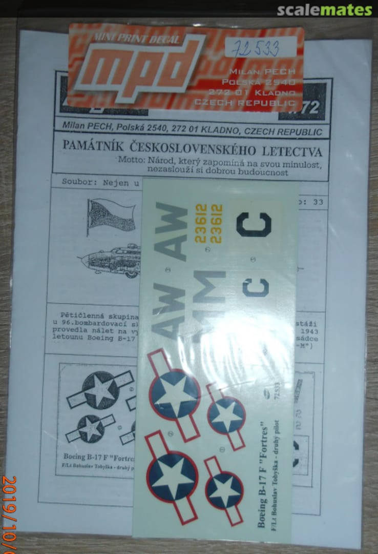 Boxart Boeing B-17F 72533 Mini Print Decal Boxart Boeing B-17F 72533 Mini Print Decal