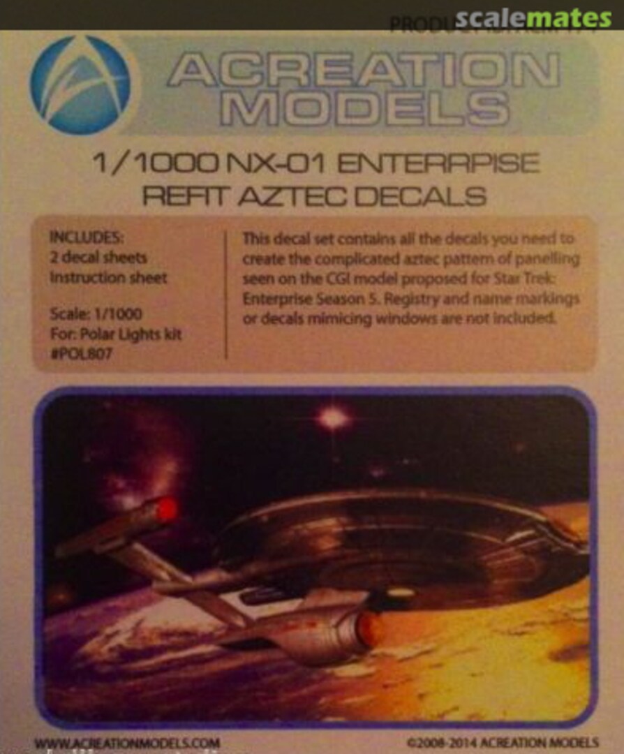 Boxart NX-01 Enterprise Refit Aztec Decals ACM 174 Acreation Models Boxart NX-01 Enterprise Refit Aztec Decals ACM 174 Acreation Models