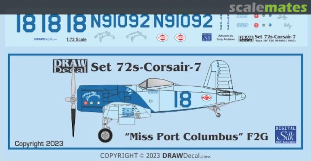 Boxart “Miss Port Columbus” Race 18 F2G N91092 1949 72-Corsair-07 Draw Decal