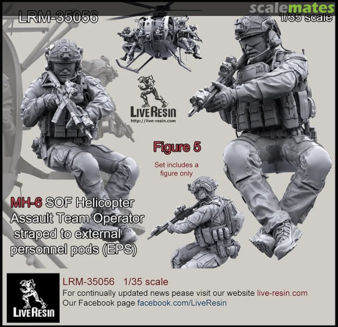 Boxart MH-6 SOF Helicopter Assault Team Operator strapped to external personnel pods (EPS) LRM 35056 Live Resin Boxart MH-6 SOF Helicopter Assault Team Operator strapped to external personnel pods (EPS) LRM 35056 Live Resin