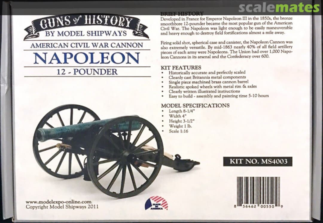 Boxart Napoleon Model 1857 12-Pounder MS4003 Model Shipways Boxart Napoleon Model 1857 12-Pounder MS4003 Model Shipways